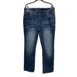 Ariya Jeans Women's Size 16 Blue Wash Bootcut Embellished Pockets Zipper Accents